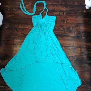 Teal beachy halter v neck dress